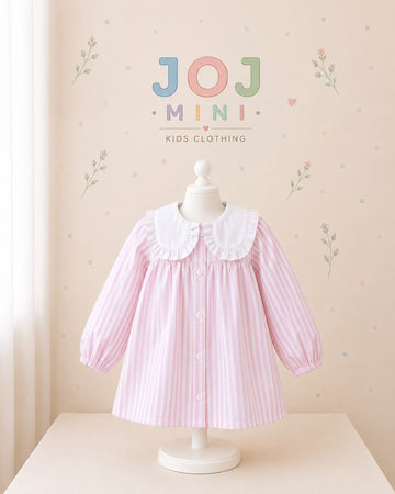 Meet Our Dreamy Pink Striped Frill Collar Dress 🌸