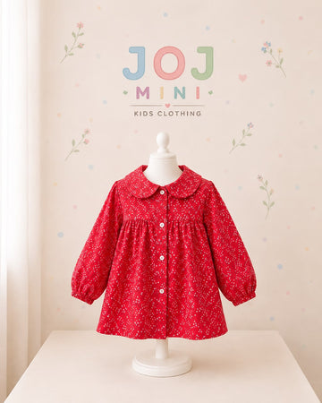 Joj Mini Crimson Red Ditsy Floral Peter Pan Collar Dress