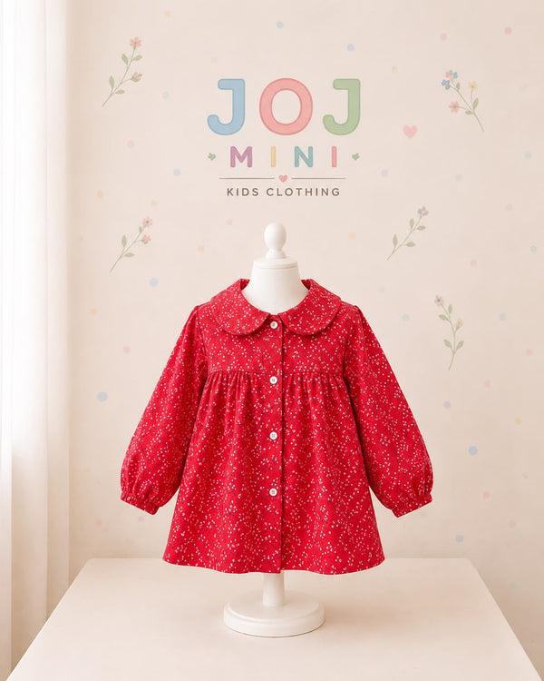 Joj Mini Crimson Red Ditsy Floral Peter Pan Collar Dress